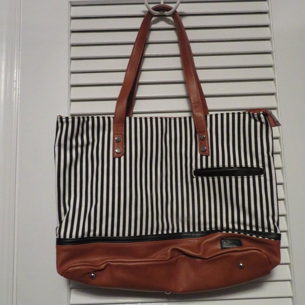 Boetru  - Black & White Striped Office Bag - With Small Clutch